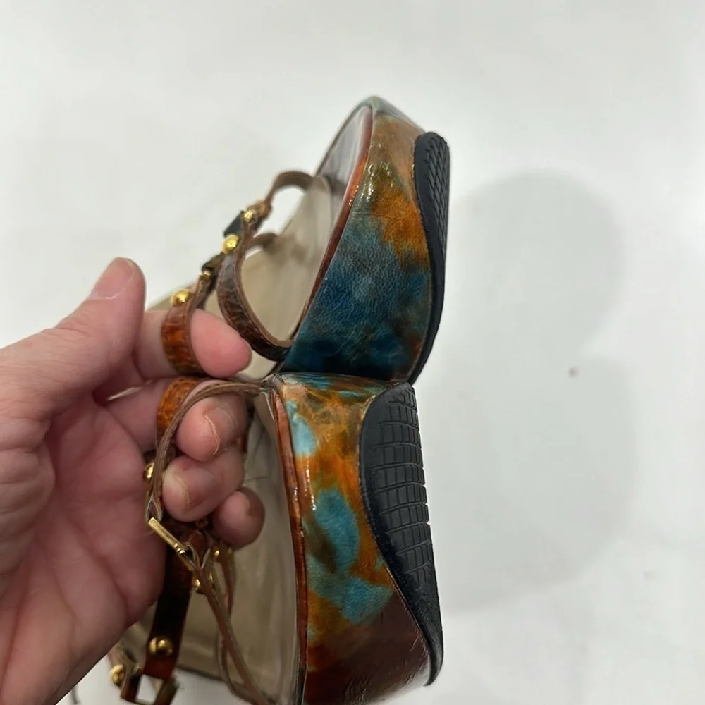 Stuart Weitzman Strappy wedge sandals orange and blue size 38